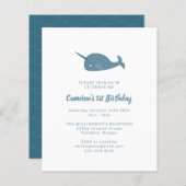 Papier Budget Narwhal Ocean Blue 1er Anniversaire Invitat (Devant / Derrière)