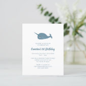 Papier Budget Narwhal Ocean Blue 1er Anniversaire Invitat (Debout devant)