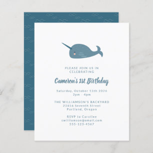 Papier Budget Narwhal Ocean Blue 1er Anniversaire Invitat