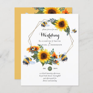 Papier BUDGET Nature Boho Bees Sunflowers Mariage INVITE