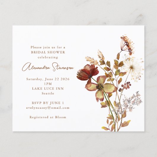 Papier Budget Nature Fleurs Nuptiale Douche Invitation (Devant)