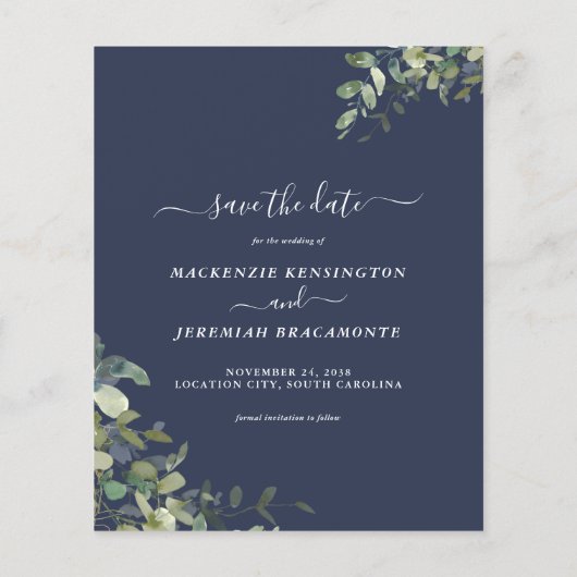 Papier Budget Navy Blue Eucalyptus Photo Enregistrer la d (Dos)