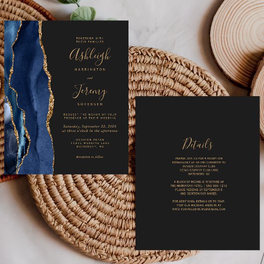 Papier Budget Navy Blue Gold Dark Mariage Détails Invitat
