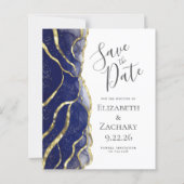 Papier Budget Navy Blue Gold Ink Wedding Save the Date (Devant)