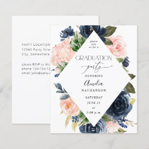 Papier Budget Navy Blue & Pink Floral Graduation Party