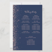 Papier Budget Navy Blue Rose Gold Glitter Wedding Program (Dos)