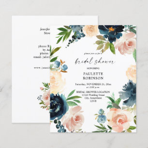 Papier Budget Navy & Dusty Blue Rose Floral Mariage