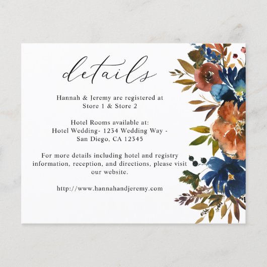 Papier Budget Navy, Orange & Brown Fall Floral Détails (Devant)