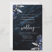 Papier Budget Navy Silver Floral QR Code Wedding Invite (Devant)