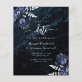 Papier Budget Navy Silver Floral Wedding Save the Date (Devant)