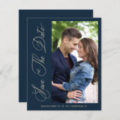 Papier Budget Navy Wedding Photo Wimshical Script  (Devant / Derrière)