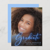 Papier Budget Neon Photo Blue Graduation Faire-part (Devant / Derrière)