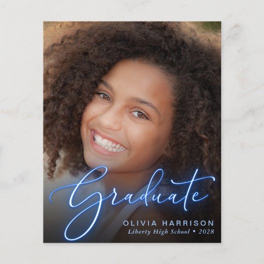Papier Budget Neon Photo Blue Graduation Faire-part (Devant)