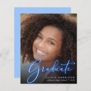Papier Budget Neon Photo Blue Graduation Faire-part