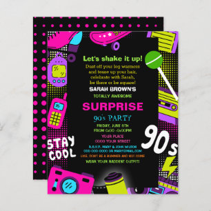 Papier Budget Neon Retro 90s Anniversaire Invitation de f