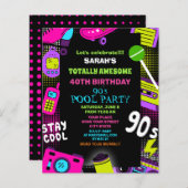 Papier Budget Neon Retro 90's Anniversaire Pool Invitatio (Devant / Derrière)