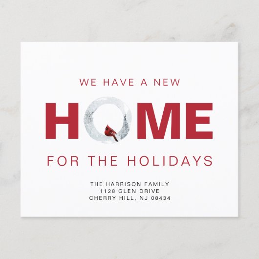 Papier Budget New Home Red Cardinal Holiday Announcement (Devant)