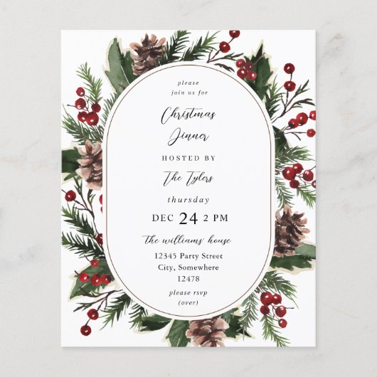 Papier Budget Noël Berries & Pine Dîner ou fête (Devant)