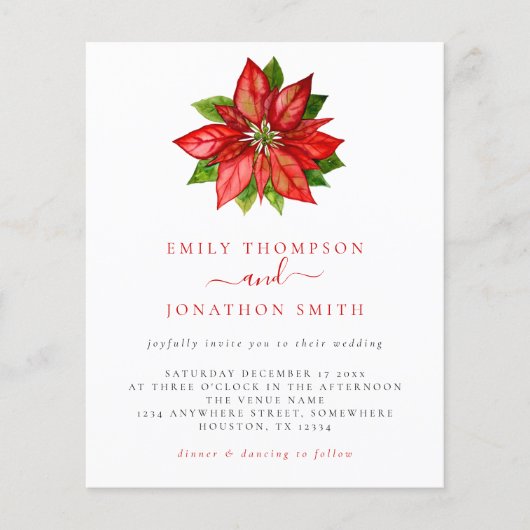 Papier Budget Noël Mariage Red Poinsettia Invitation (Devant)