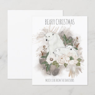 Papier Budget Noël Nom de famille White Polar Bear Card