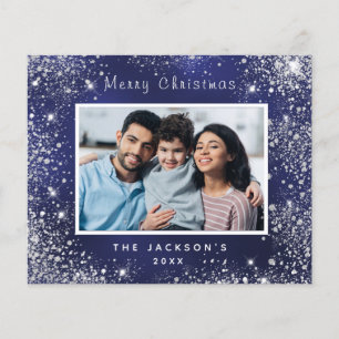 Papier Budget Noël photo bleu parties scintillant poussiè
