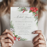 Papier Budget Noël Poinsettia Fête des mariées Invitation<br><div class="desc">Belle invitation à la douche nuptiale à prix abordable avec des illustrations d'aquarelle botanique peintes à la main de fleurs de poinsettia,  de verdure hivernale,  de branches de pin et d'épinette et de baies. Un choix parfait pour les mariages de Noël.</div>