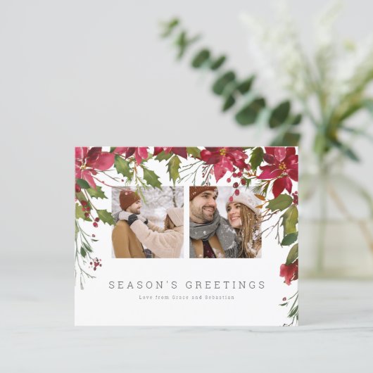 Papier BUDGET Noël Poinsettia Photo personnalisée (Debout devant)