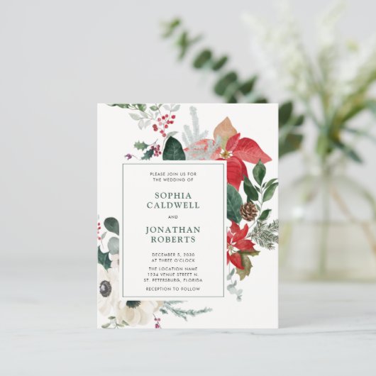 Papier Budget Noël Poinsettia QR Code Mariage Invitation (Debout devant)