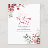 Papier Budget Noël Rouge Berry Floral Party Invitation (Devant)