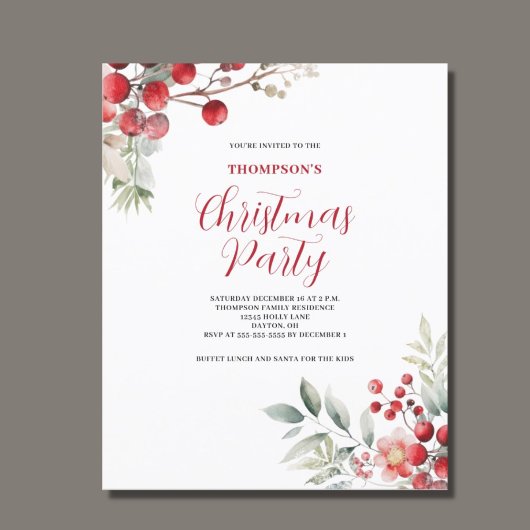 Papier Budget Noël Rouge Berry Floral Party Invitation