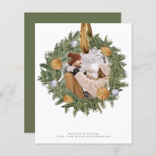 Papier BUDGET Noël Rustique Wreath Photo personnalisée (Devant / Derrière)