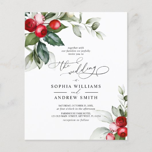 Papier Budget Noël Vert & Berry Faire-part de mariage (Devant)