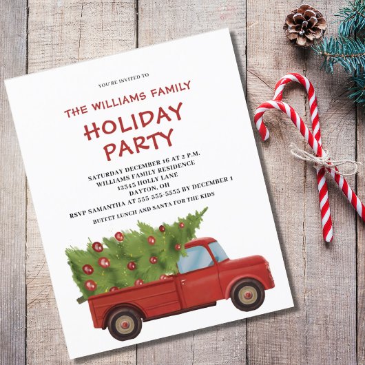 Papier Budget Noël Vintage Camion rouge Invitation