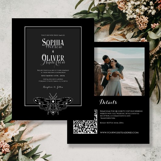 Papier Budget Noir&Blanc gothique Code QR Mariage Invitat