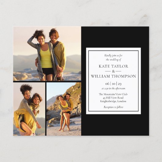 Papier Budget noir et blanc 4 photos Faire-part de mariag (Devant)