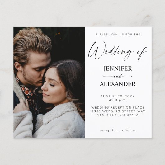 Papier Budget noir et blanc calligraphie Mariage simple (Devant)