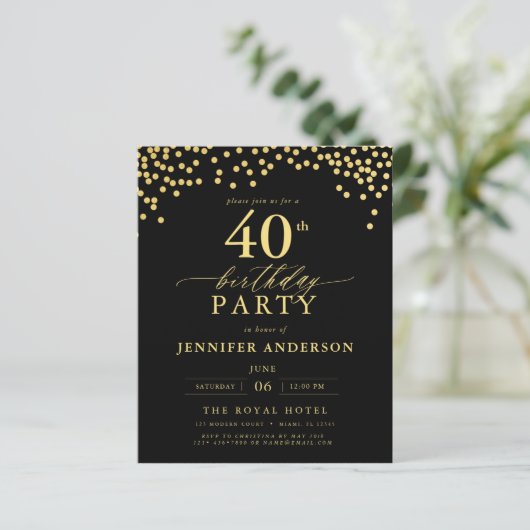 Papier Budget Noir et or Script Quarante 40e anniversaire (Debout devant)