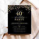 Papier Budget Noir et or Script Quarante 40e anniversaire<br><div class="desc">Préparez-vous à une fête élégante avec une Invitation d'Anniversaire Black and Gold Script! Doté d'un luxueux script doré sur un arrière - plan noir élégant, ce design respire le raffinement et le charme intemporel. Parfait pour des anniversaires d'étape ou tout événement élégant, il allie sans effort l'élégance classique à l'esprit...</div>
