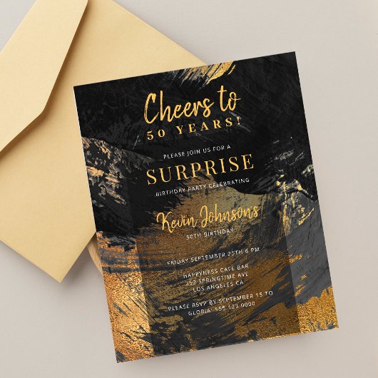 Papier Budget noir or 50e anniversaire invitation fête