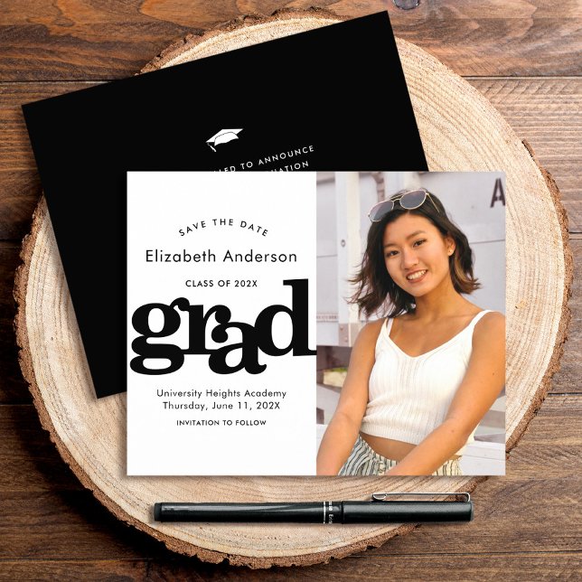 Papier Budget noir photo blanc Enregistrer la date Invita (Créateur téléchargé)