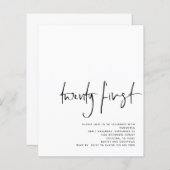 Papier Budget noir Script blanc 21e anniversaire Invitati (Devant / Derrière)