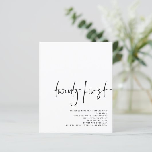 Papier Budget noir Script blanc 21e anniversaire Invitati (Debout devant)
