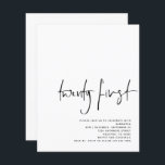 Papier Budget noir Script blanc 21e anniversaire Invitati<br><div class="desc">Budget Black Script Blanc 21e anniversaire Invitation. Un prix économique PETIT 4, 5 po x 5, 6 po alternatif. Disponible dans un STOCK SEMI-GLOSS 110 lb CARD qui est l'option par défaut (plus épais pour les invitations), OU un STOCK SATIN FINISH 80 lb THINNER PAPER (idéal pour les boîtiers). minimalisme...</div>