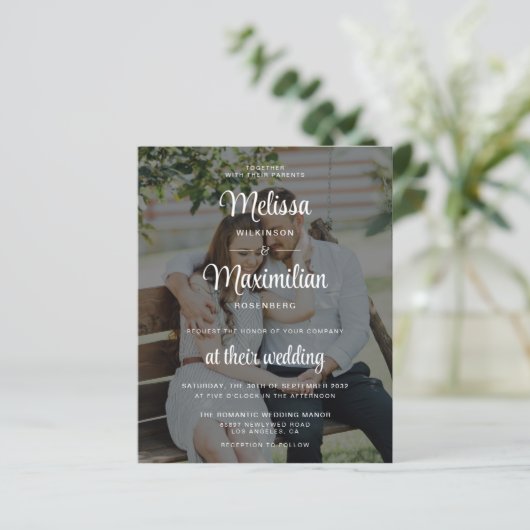 Papier Budget noir transparent 2 photo QR Code RSVP (Debout devant)