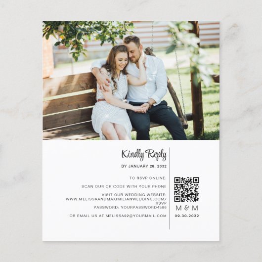 Papier Budget noir transparent 2 photo QR Code RSVP (Dos)