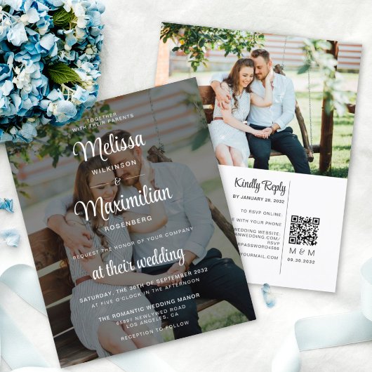 Papier Budget noir transparent 2 photo QR Code RSVP