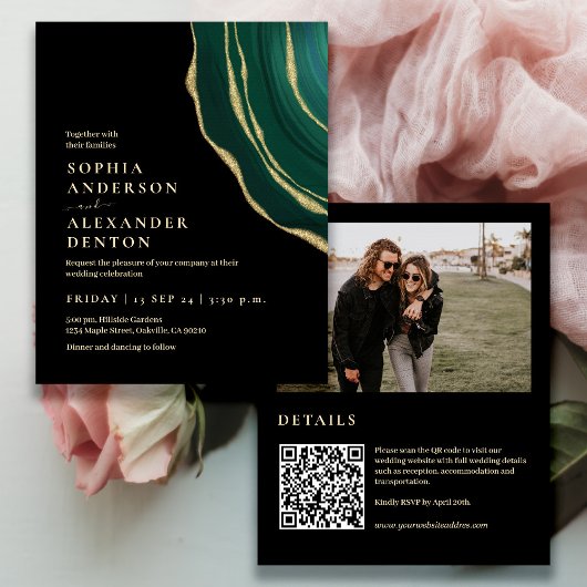 Papier Budget noir vert photo code QR invitation de maria