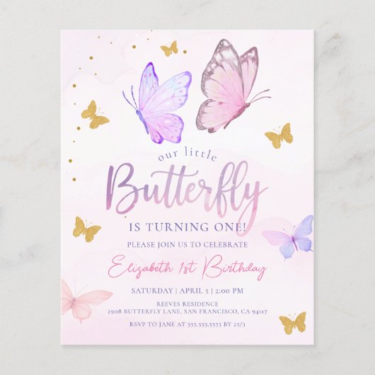 Papier Budget Notre Petit Papillon rose pourpre Anniversa (Devant)