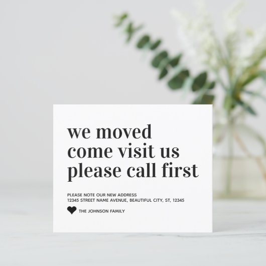 Papier Budget Nous Avons Déménagé Venir Visiter Call Firs (Debout devant)