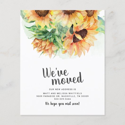 Papier Budget Nous avons déménagé Watercoler Sunflower Mo (Devant)